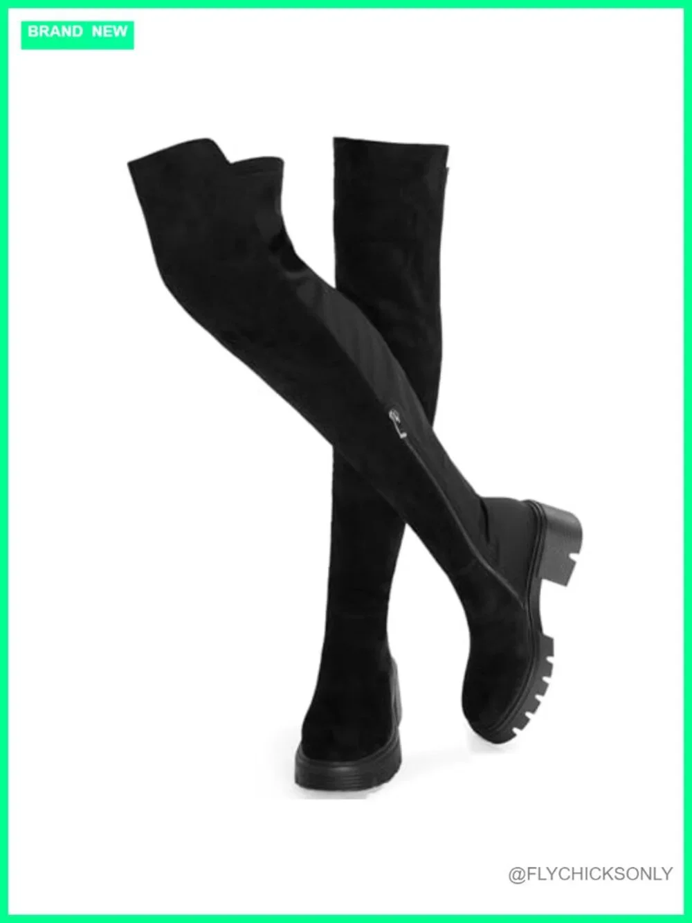 Black Suede Over the Knee Platform Chunky Heel Stretch Boots Zip